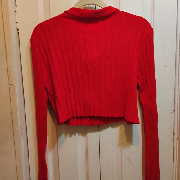 Red Ribbed Zip-Up Cardigan - Picture 7 of 9